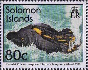 Stamp, Temporary Island, Solomon Islands,  , Landscapes, Volcanos