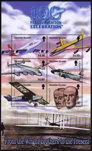 Mini Sheet, Aviation Centenary Minisheet, Solomon Islands,  , Aircraft, Famous People, Изобретатели