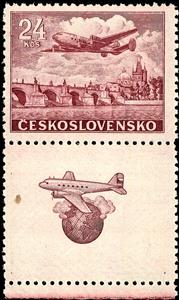 Se-tenant, Plane over Charles Bridge, Prague, Czechoslovakia,  , Aircraft, Bridges, Globes, Townscapes / City Views