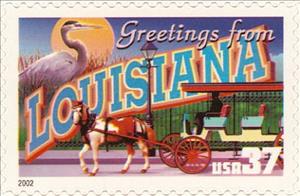 Stamp, Greetings from Louisiana, United States of America,  , Birds, Animals (Fauna)