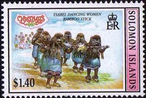 Stamp, Ysabel dancing, Solomon Islands,  , Christmas, Dance, Women