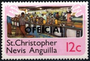 Stamp, TV assembly plant, overprint "OFFICIAL", Saint Kitts and Nevis,  
