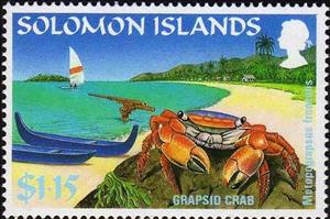 Stamp, Grapsid crab, Solomon Islands,  , Animals (Fauna), Beaches, Crabs, Crustaceans, Sea Life, Second World War