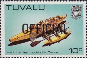 Stamp, Hand-carved model canoe - Official overprint, Tuvalu,  , Crafts, Models