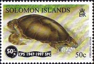 Stamp, Turtle Laying Eggs, Solomon Islands,  , Animals (Fauna), Reptiles, Sea Life, Turtles
