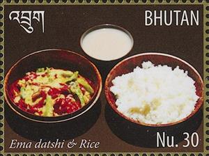 Stamp, Ema datshi and rice, Bhutan,  , Food