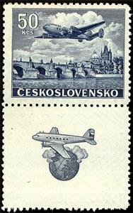 Se-tenant, Plane over Charles Bridge, Prague, Czechoslovakia,  , Aircraft, Bridges, Globes, Townscapes / City Views