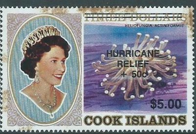 Stamp, Disk Coral (Heliofungia actiniformis), Cook Islands,  , Animals (Fauna), Corals and Sponges, Queens, Sea Life