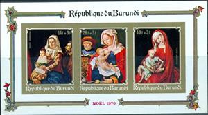 Souvenir Sheet, Christmas 1970, Burundi,  , Christmas, Painters, Paintings