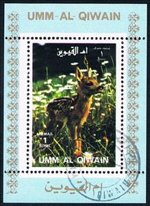 Souvenir Sheet, Roe Deer (Capreolus capreolus) - Fawn, Umm al-Qiwain,  , Animals (Fauna), Deer