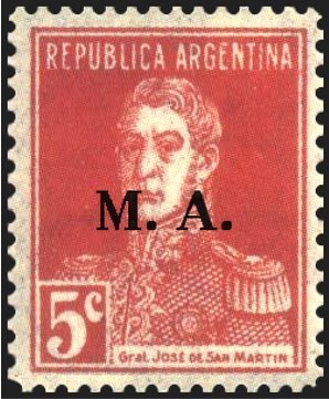 Stamp, José Francisco de San Martín (1778-1850), ovpt. "M.A.", Argentina,  , Famous People, Freedom Fighters, Generals, Heroes, Men, Revolutions