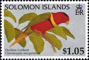 Stamp, Duchess Lorikeet, Solomon Islands,  , Animals (Fauna), Birds, Parrots