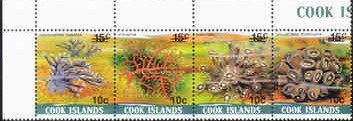 Se-tenant, Corals - Surcharged, Cook Islands,  , Animals (Fauna), Corals and Sponges, Sea Life