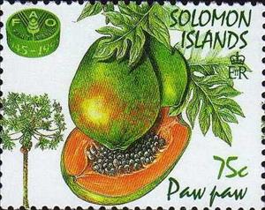 Stamp, Paw paw, Solomon Islands,  , Fruits, Plants (Flora)
