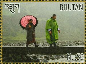 Stamp, King Jigme and Queen Jetsun walking, Bhutan,  , Kings, Queens, Royalty