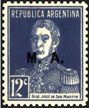 Stamp, José Francisco de San Martín (1778-1850), ovpt. "M.A.", Argentina,  , Famous People, Freedom Fighters, Generals, Heroes, Men, Revolutions