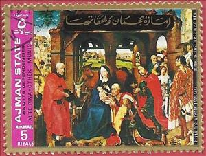 Stamp, Altar of the three wise men; R. van der Weyden, Ajman,  , Paintings