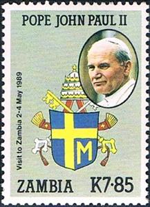 Stamp, Pope John Paul II, Zambia,  , Popes