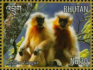 Stamp, Gee's Golden Langur (Trachypithecus geei), Bhutan,  , Animals (Fauna), Mammals, Monkeys