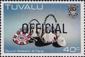 Stamp, Round baskets and fans - Official overprint, Tuvalu,  , Crafts