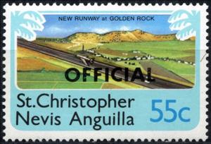 Stamp, New Runway at Golden Rock, overprint "OFFICIAL", Saint Kitts and Nevis,  