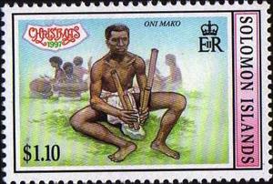 Stamp, Oni mako player, Solomon Islands,  , Christmas, Men, Musical Instruments