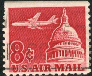 Stamp, Jet Airliner over Capitol, United States of America,  , Aircraft, Monuments