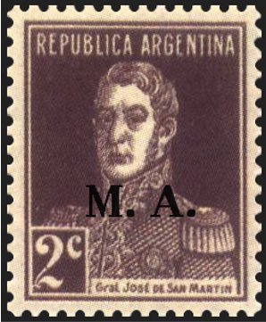 Stamp, José Francisco de San Martín (1778-1850), ovpt. "M.A.", Argentina,  , Famous People, Freedom Fighters, Generals, Heroes, Men, Revolutions