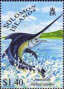 Stamp, Swordfish, Solomon Islands,  , Animals (Fauna), Fishes, Sea Life