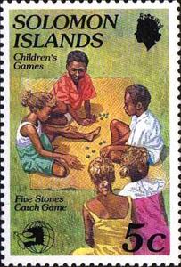 Stamp, Five stones catch, Solomon Islands,  , Children, Children's Play