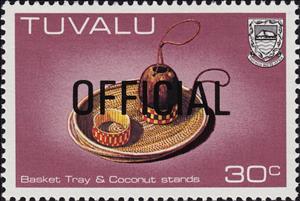 Stamp, Basket, tray and coconut stands - Official overprint, Tuvalu,  , Crafts