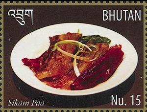 Stamp, Sikam Paa (dried pork), Bhutan,  , Food