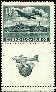 Se-tenant, Plane over Bratislava castle, Czechoslovakia,  , Aircraft, Castles, Globes, Townscapes / City Views