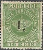 Stamp, Crown with surcharge, India, Portuguese,  