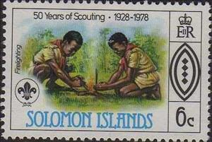 Stamp, Making fire, Solomon Islands,  , Scouting