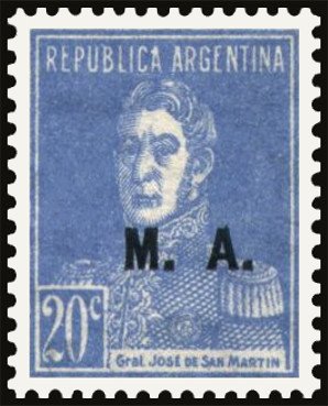 Stamp, José Francisco de San Martín (1778-1850), ovpt. "M.A.", Argentina,  , Famous People, Freedom Fighters, Generals, Heroes, Men, Revolutions