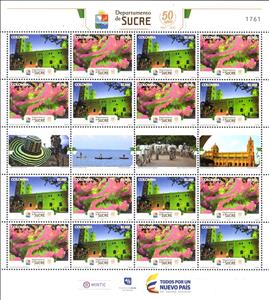 Mini Sheet, Department of Sucre 50 years 1967-2017, Colombia,  , Churches - Cathedrals - Basilicas - Chapels, Dance