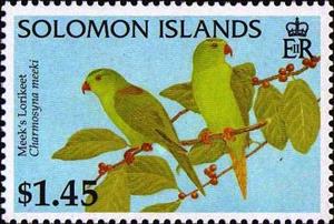 Stamp, Meek's Lorikeet, Solomon Islands,  , Animals (Fauna), Birds, Parrots