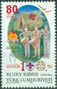Stamp, Europa (C.E.P.T.) 2007 - Scouting, Northern Cyprus,  , Anniversaries and Jubilees, C.E.P.T. / Europe, Commemoration, Fire and Flames, Headgear, Scouting, Seals (Emblems), Uniforms