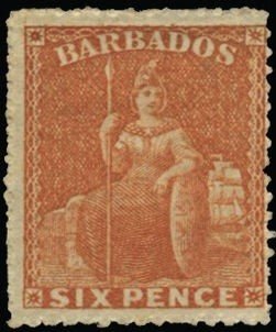 Stamp, Britannia seated, Barbados,  , Mythology