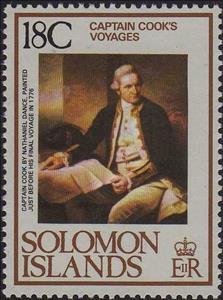 Stamp, portrait of Cook, Solomon Islands,  , Expeditions, Explorers, Famous People