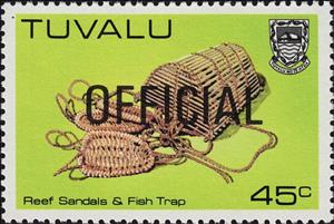 Stamp, Reef sandals and fish trap - Official overprint, Tuvalu,  , Crafts