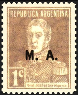 Stamp, José Francisco de San Martín (1778-1850), ovpt. “M.A.”, Argentina,  , Famous People, Freedom Fighters, Generals, Heroes, Men, Revolutions