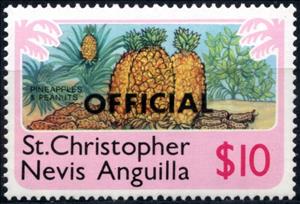 Stamp, Pinneapples and peanuts, overprint "OFFICIAL", Saint Kitts and Nevis,  , Fruits, Plants (Flora)