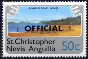 Stamp, Pinneys Beach, Nevis, overprint "OFFICIAL", Saint Kitts and Nevis,  , Beaches, Landscapes