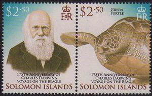 Se-tenant, 175th anniversary of voyage of the Beagle, Solomon Islands,  , Famous People, Science, Turtles