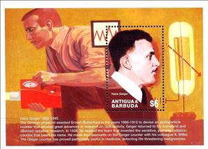 Souvenir Sheet, Hans Geiger (1882-1945), inventor of the Geiger counter, Antigua and Barbuda,  , Inventions, Изобретатели
