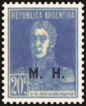 Stamp, José Francisco de San Martín (1778-1850), ovpt. "M.H.", Argentina,  , Famous People, Freedom Fighters, Generals, Heroes, Men, Revolutions