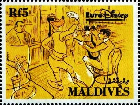 Goofy dancing to music of harp player