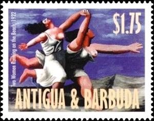 Stamp, Two women running on the beach, 1922, Antigua and Barbuda,  , Paintings
